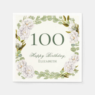 Elegante Ivoren Bloem 100ste Verjaardag Servetten