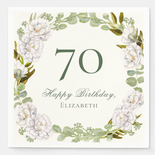Elegante Ivoren Bloem 70e Verjaardag Servetten