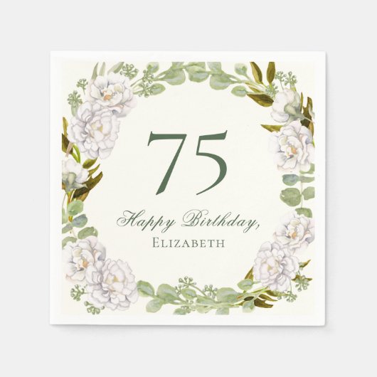 Elegante Ivoren Bloem 75e Verjaardag Servetten (Voorkant)