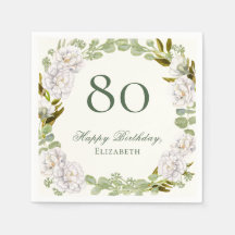 Elegante Ivoren Bloem 80ste Verjaardag Servetten