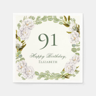 Elegante Ivoren Bloem 91e Verjaardag Servetten