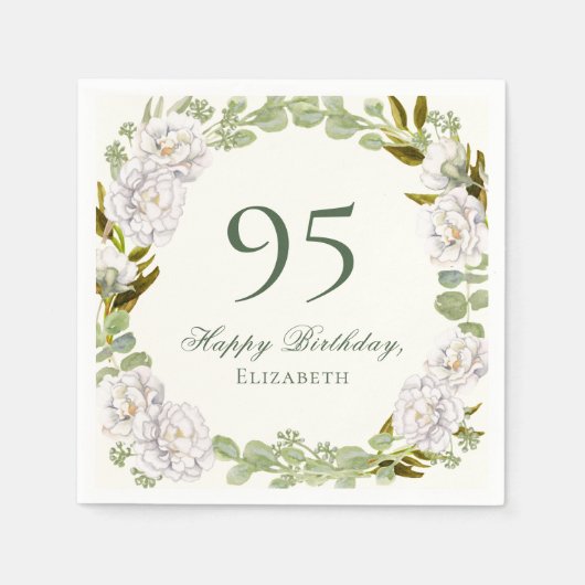 Elegante Ivoren Bloem 95e Verjaardag Servetten (Voorkant)