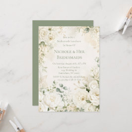 Elegante Ivoren Bloemen Bruidsmeisjes Lunch  Kaart