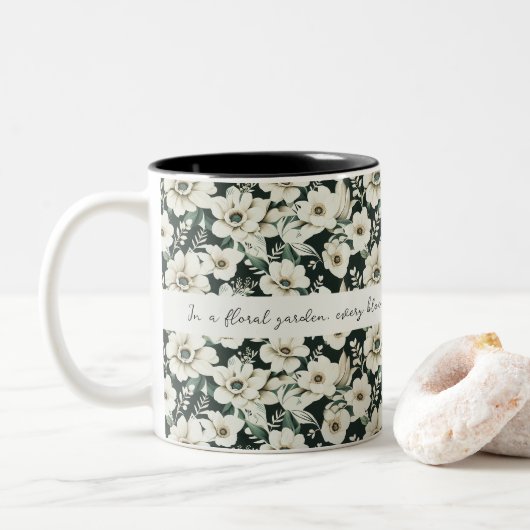 Elegante ivoren bloemen tweekleurige koffiemok (Met donut)