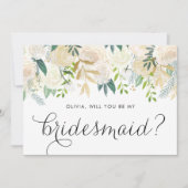 Elegante ivoren bloemen zal je mijn bruidsmeisje z kaart (Voorkant)