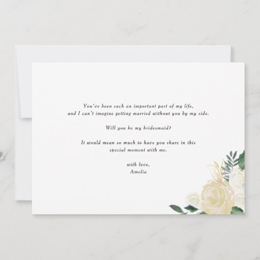 Elegante ivoren bloemen zal je mijn bruidsmeisje z kaart (Achterkant)