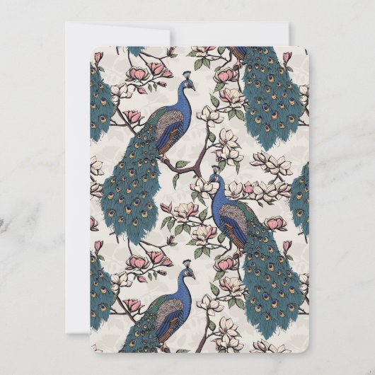 Elegante ivoren bloemenpauw bruiloft save the date (Achterkant)