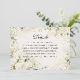 Elegante ivoren bloemige trouwdetails  kaart