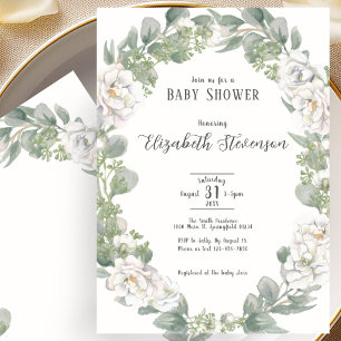 Elegante Ivoren Bloemrijke Baby Shower Uitnodiging