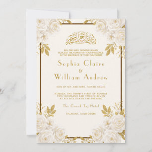 Elegante Ivoren Bloemrijke Gouden Glitter Islamiti Kaart