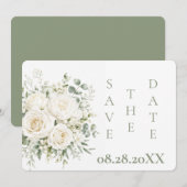 Elegante ivoren bloemstukken bruiloft save the date (Voorkant / Achterkant)