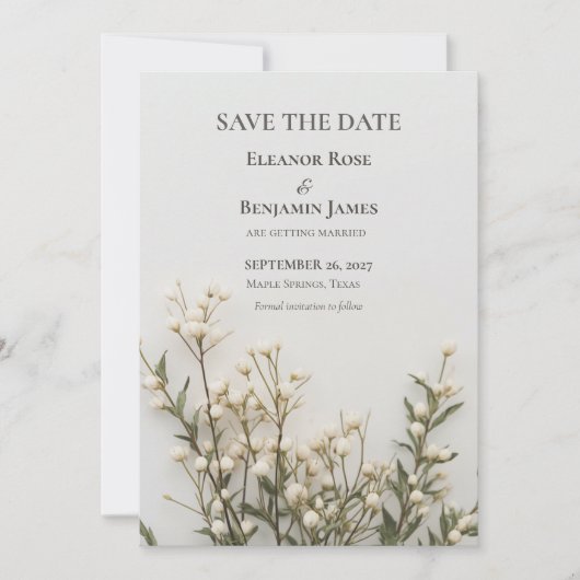 Elegante Ivoren Botanische Save the Date (Voorkant)