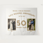 Elegante Ivoren en Gouden 50e Verjaardag Banner Wandkleed (Voorkant (horizontaal))