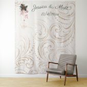 Elegante Ivoren en Gouden Kerst Huwelijk Achtergro Wandkleed (In situ)