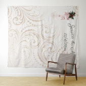 Elegante Ivoren en Gouden Kerst Huwelijks Achtergr Wandkleed (In Situ (horizontaal))