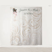Elegante Ivoren en Gouden Kerst Huwelijks Achtergr Wandkleed (Voorkant)