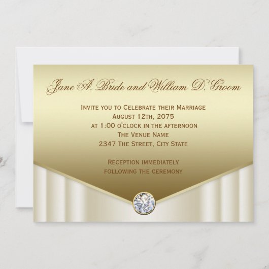 Elegante Ivoren Gouden Diamanten Wervelende Trouw  Kaart (Achterkant)