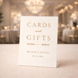 Elegante Ivoren Gouden Kaarten en Cadeaubon Bordje Reclamebord Met Voetstuk