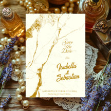 Elegante ivoren & gouden marmeren trouwkaart