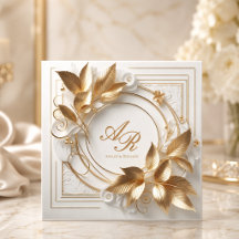 Elegante Ivoren Gouden Trouwuitnodiging