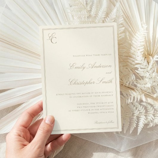 Elegante Ivoren Klassieke Bruiloft Kaart