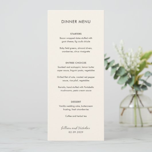Elegante Ivoren Moderne Trouw Menu (Staand voorkant)