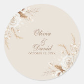 Elegante Ivoren Roos Bruiloft Ronde Sticker (Voorkant)