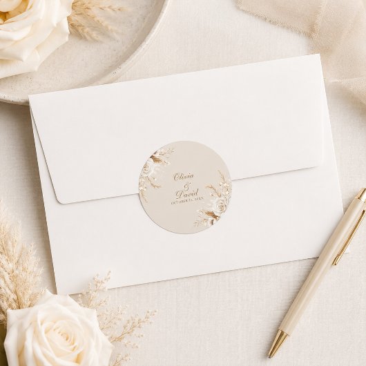 Elegante Ivoren Roos Bruiloft Ronde Sticker