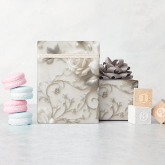 Elegante Ivoren Roos met Zilveren Bloemendesign Cadeaupapier