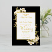 Elegante ivoren Rozen Black Lux Folie Uitnodiging (Staand Voorkant)