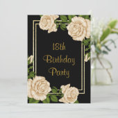 Elegante Ivoren Rozen & Gouden Glitters 18e Verjaa Kaart (Staand voorkant)