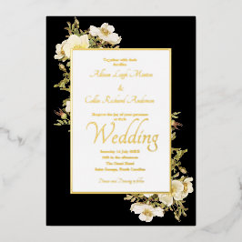 Elegante Ivoren Rozen Zwart Luxe Folie Uitnodiging