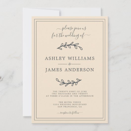 Elegante ivoren trouwuitnodiging kaart (Voorkant)