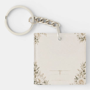 Elegante Ivoren Trouwuitnodiging met Champagne Sleutelhanger