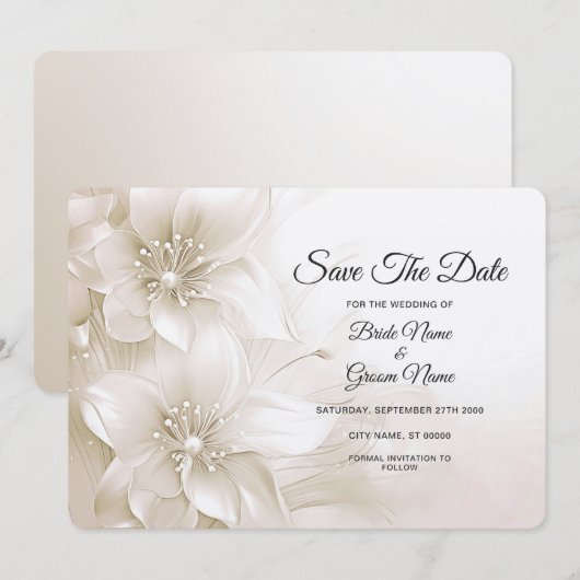 Elegante Ivoren Witte Bloemen Bewaar De Datum Save The Date (Voorkant / Achterkant)