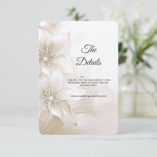 Elegante ivoren witte bloemen Detail behuizing Kaa Informatiekaartje (Staand voorkant)