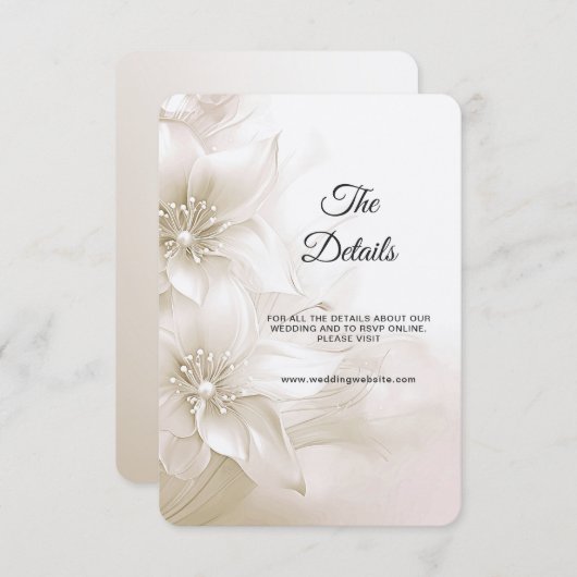 Elegante ivoren witte bloemen Detail behuizing Kaa Informatiekaartje (Voorkant / Achterkant)