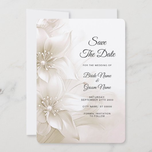 Elegante ivoren witte bloemen slaan de datum op save the date (Voorkant)