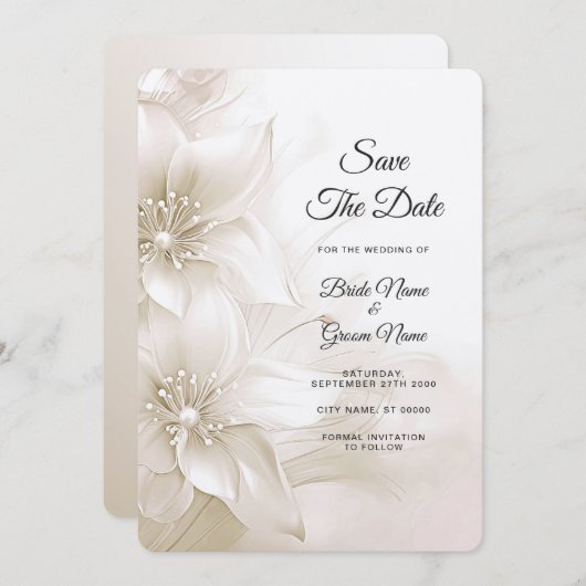 Elegante ivoren witte bloemen slaan de datum op save the date (Voorkant / Achterkant)