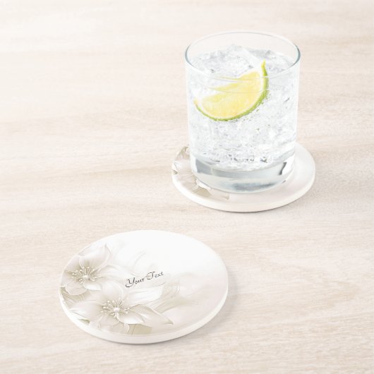 Elegante Ivoren Witte Bloemen Zandsteen Onderzette Zandsteen Onderzetter (Zijkant)