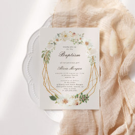 Elegante Ivory Garden Floral Baptism Uitnodiging