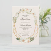 Elegante Ivory Garden Floral Baptism Uitnodiging (Staand voorkant)