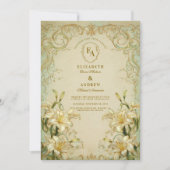 Elegante Ivory Lily Gold Scroll bruiloft Kaart (Voorkant)