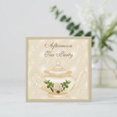 Elegante Ivory Theepot & Rozen Afternoon Tea Kaart (Staand voorkant)