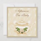 Elegante Ivory Theepot & Rozen Afternoon Tea Kaart (Voorkant)