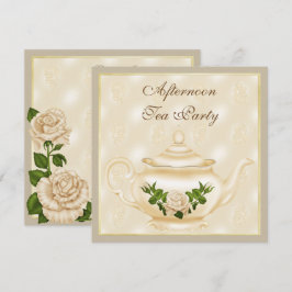 Elegante Ivory Theepot & Rozen Afternoon Tea Kaart