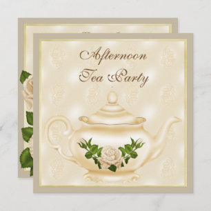 Elegante Ivory Theepot & Rozen Afternoon Tea Kaart