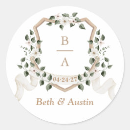 Elegante Ivy Branch Green Crest Ronde Sticker