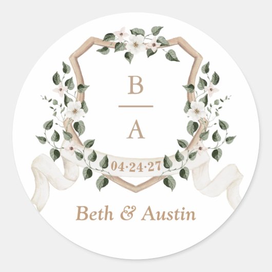 Elegante Ivy Branch Green Crest Ronde Sticker (Voorkant)