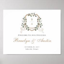 Elegante Ivy Green Floral Crest Welkomstbord Poster